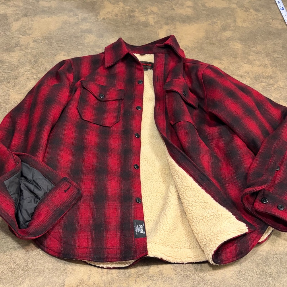 Schott Shirt Jacket Mens L Red Buffalo Plaid Wool Blend Sherpa Lined Shcket